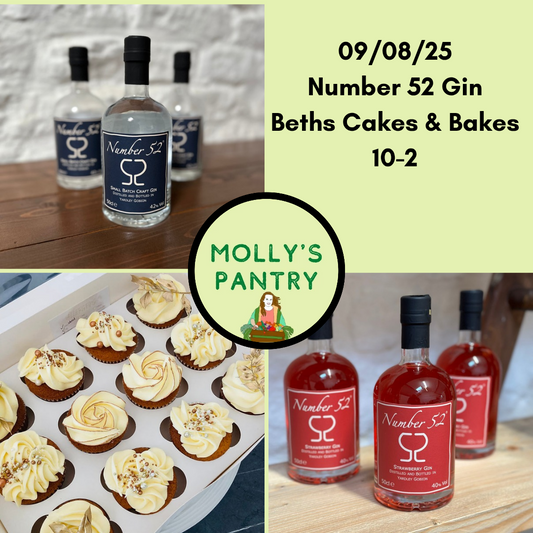 bottles of gn and cakes on a promotional poster