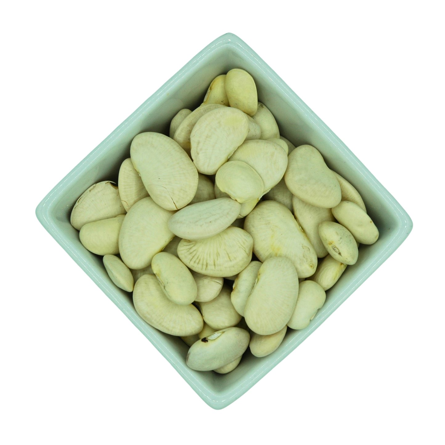 White beans in a green bowl on a white background