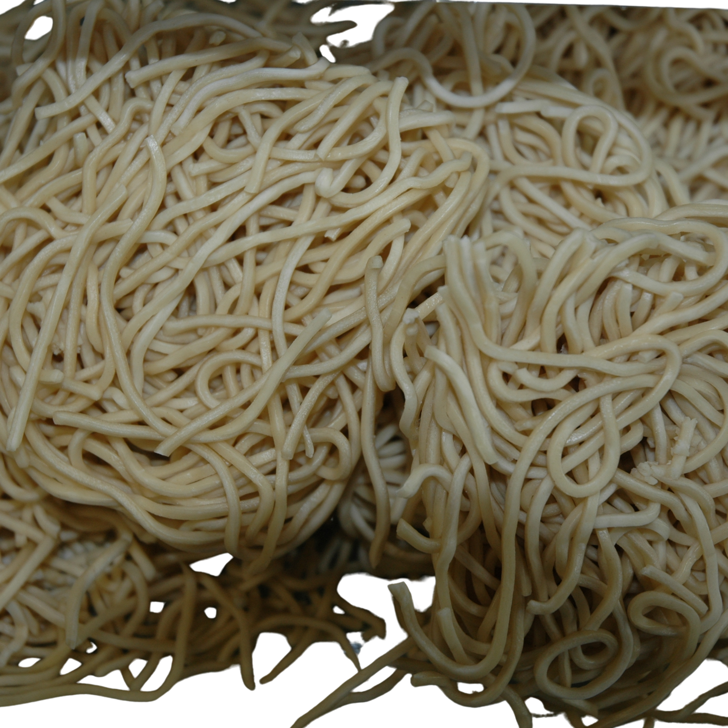 Pile of uncooked noodles on a white background