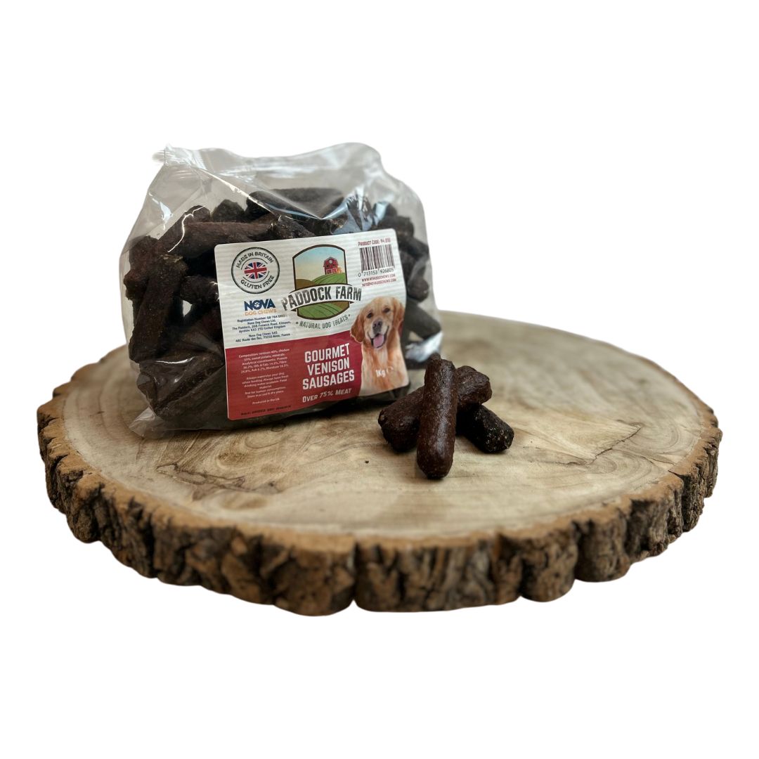 A bag f venison sausage from our natural dog treat range