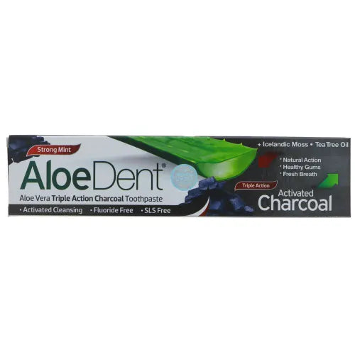 A box of Aloe dent charcoal toothpaste