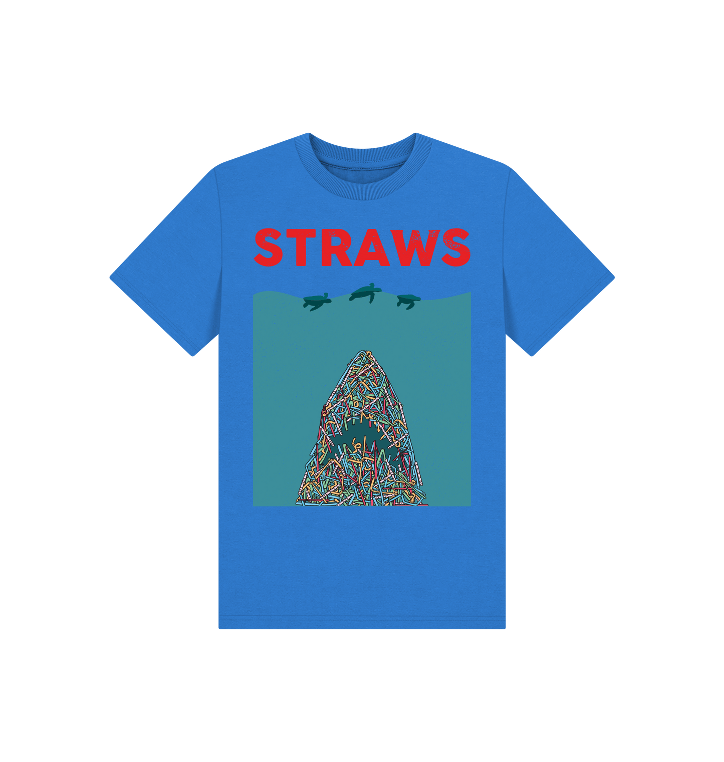 Bright Blue Printed Kids T-Shirt Front