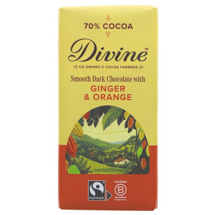 Divine 70% Dark Choc with Ginger & Orange 90g