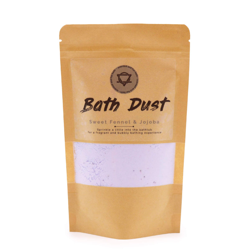 Bath Dust packaging with a white background