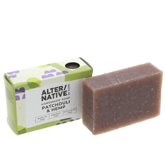 Handmade soap bar by Alter/native with the box in the background