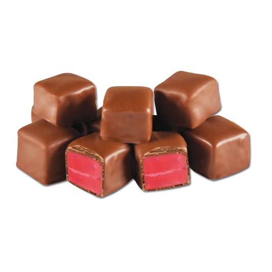 Cubes of chocolate covered turkish delight
