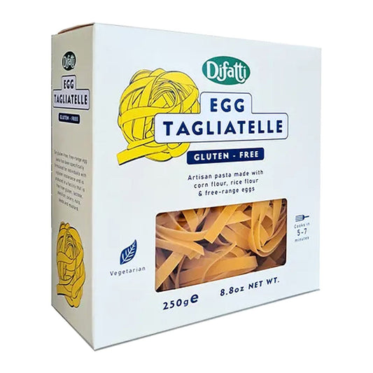 Box of Dufatty Egg Tagliatelle pasta on a white background