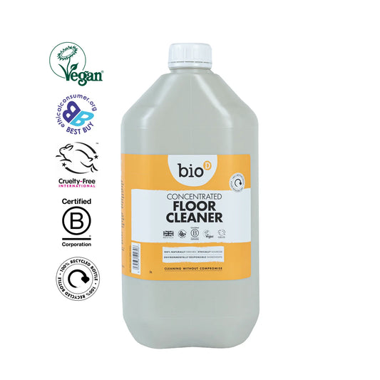 Bottle of concentrated bio d floor cleaner with labels on a white background