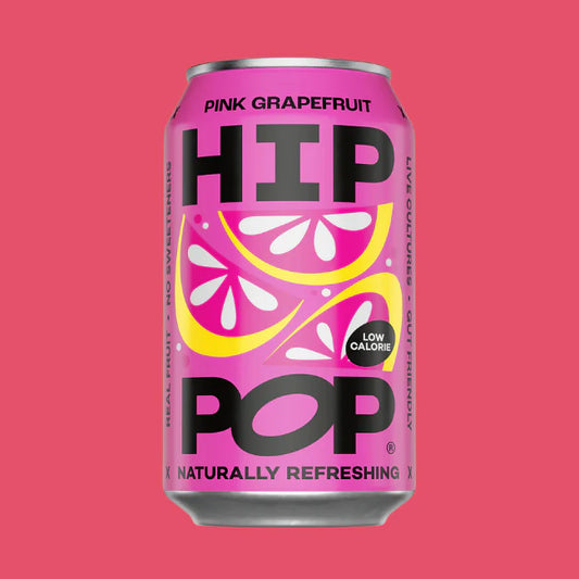 Pink grapefruit HIP POP can on a pink background