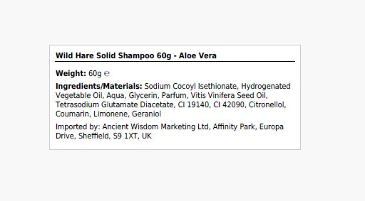 Wild Hair Shampoo Bar Aloe Vera 60g