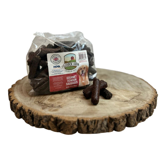 A bag f venison sausage from our natural dog treat range