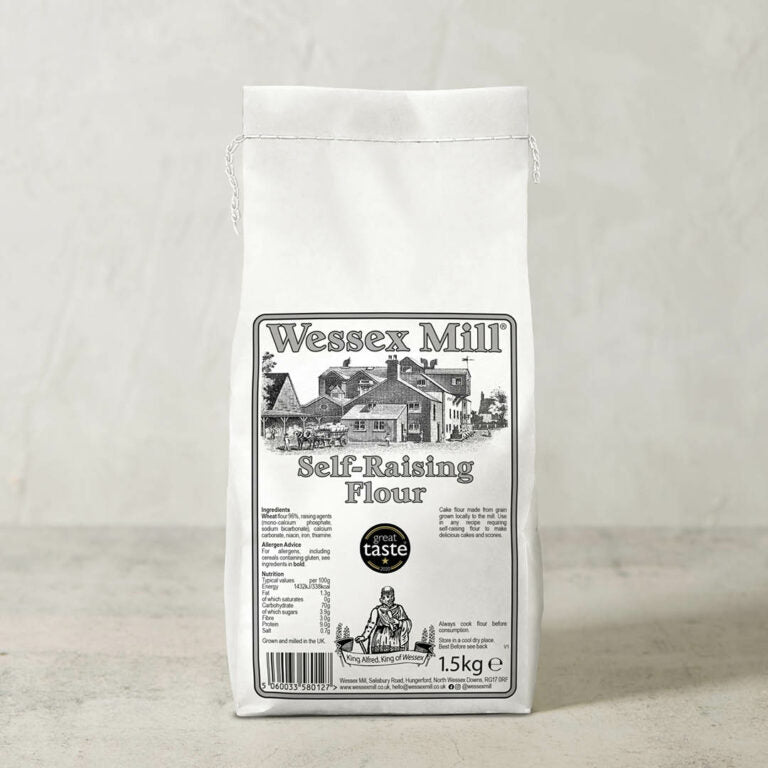 Wessex Mill self-raising flour package on a light gray background
