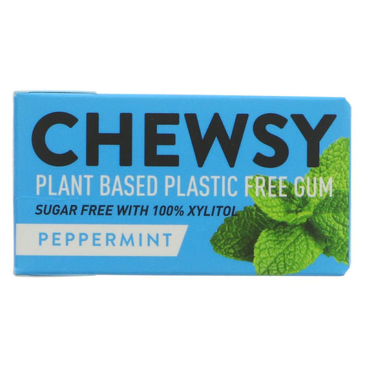 Box of Chewsy plant-based plastic-free gum with peppermint flavor on a white background