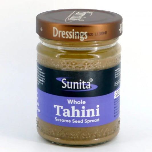 Jar of Sunita Whole Tahini Sesame Seed Spread on a white background