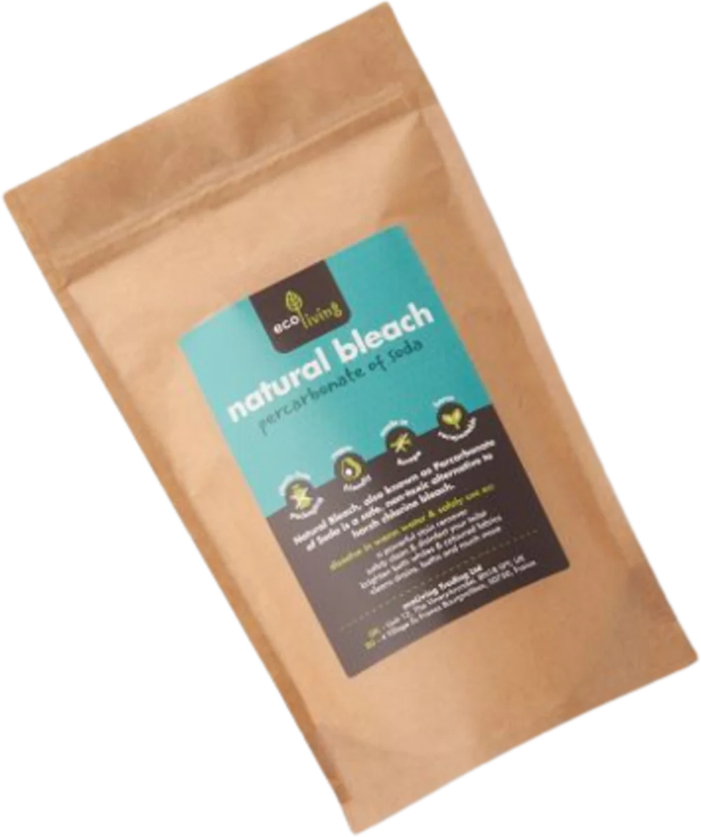 Kraft paper package with a label for natural bleach on a white background
