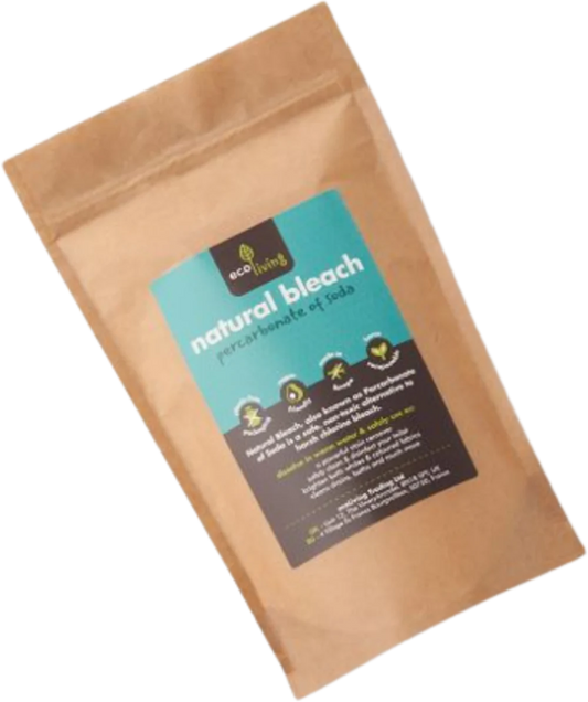 Kraft paper package with a label for natural bleach on a white background