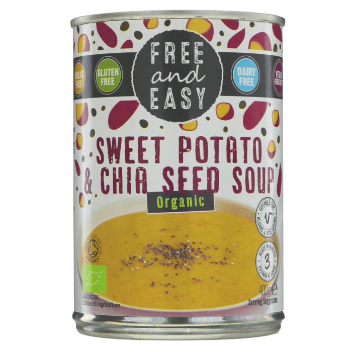 sweet potato chia soup tin on white background