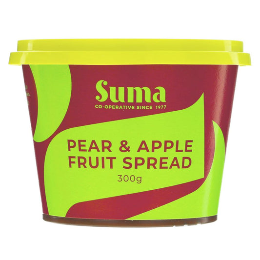 Suma pear & apple fruit spread container on a white background