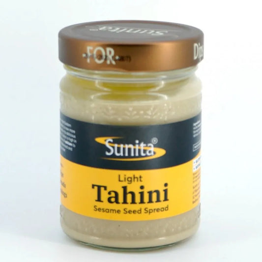 Jar of Sunita Light Tahini Sesame Seed Spread on a white background