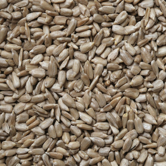 Close-up of sunflower seeds with a brown color.