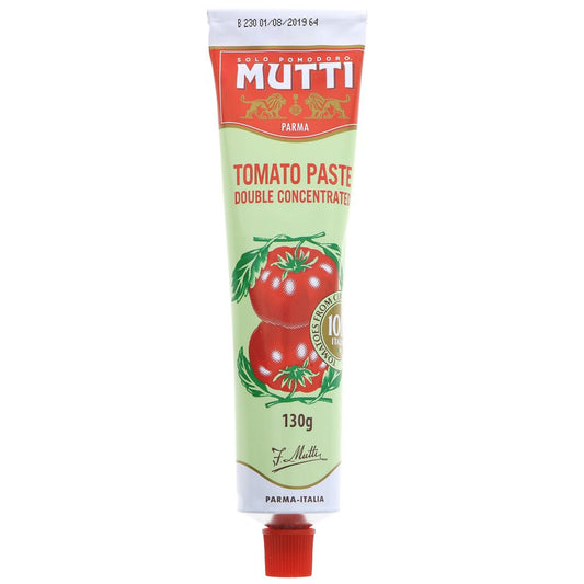Tube of Mutti tomato paste on a white background