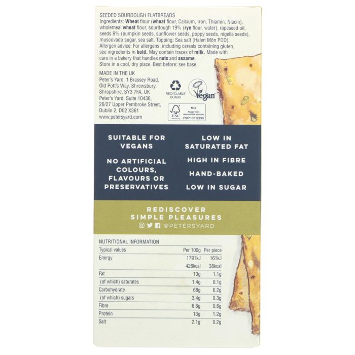 Back packaging panel of a Peter Yates food product, showing ingredients, nutritional information, and a low-fat marketing message with a small food photo on the right.