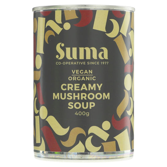 mushroom soup in a tin on a white background