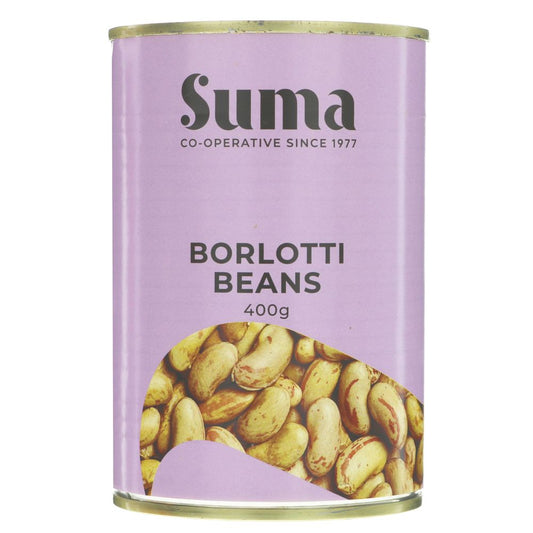 Can of Suma Borlotti Beans on a white background