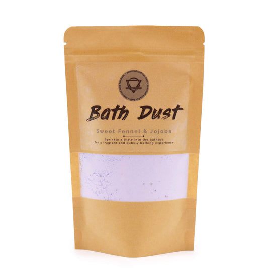 Bath Dust packaging with a white background